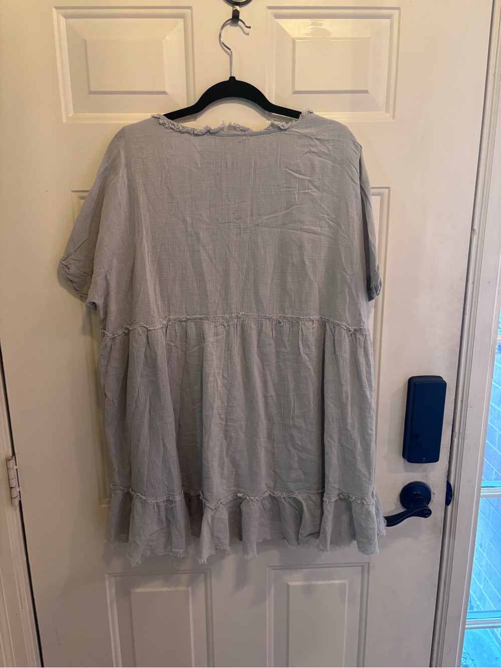 Anthropologie Listicle Light Blue Ruffle Trim Boho Chic Mini Dress - Picture 3 of 5